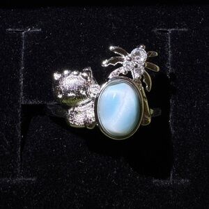 Hello Kitty style Larimar Ring – Adjustable Palm Tree Cute Statement Ring